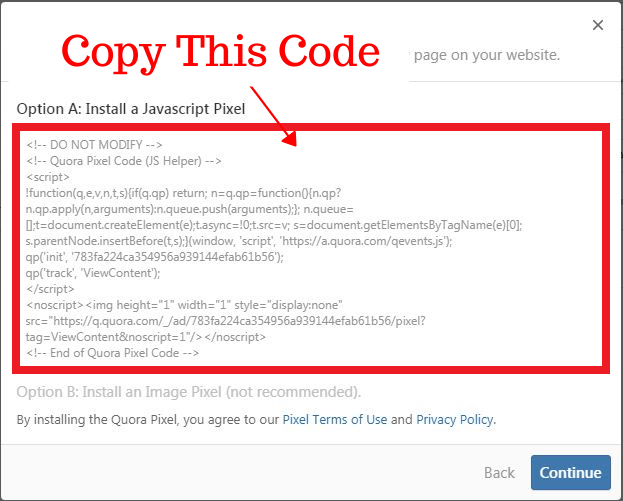 Quora Pixal Code - Put it into your website header
