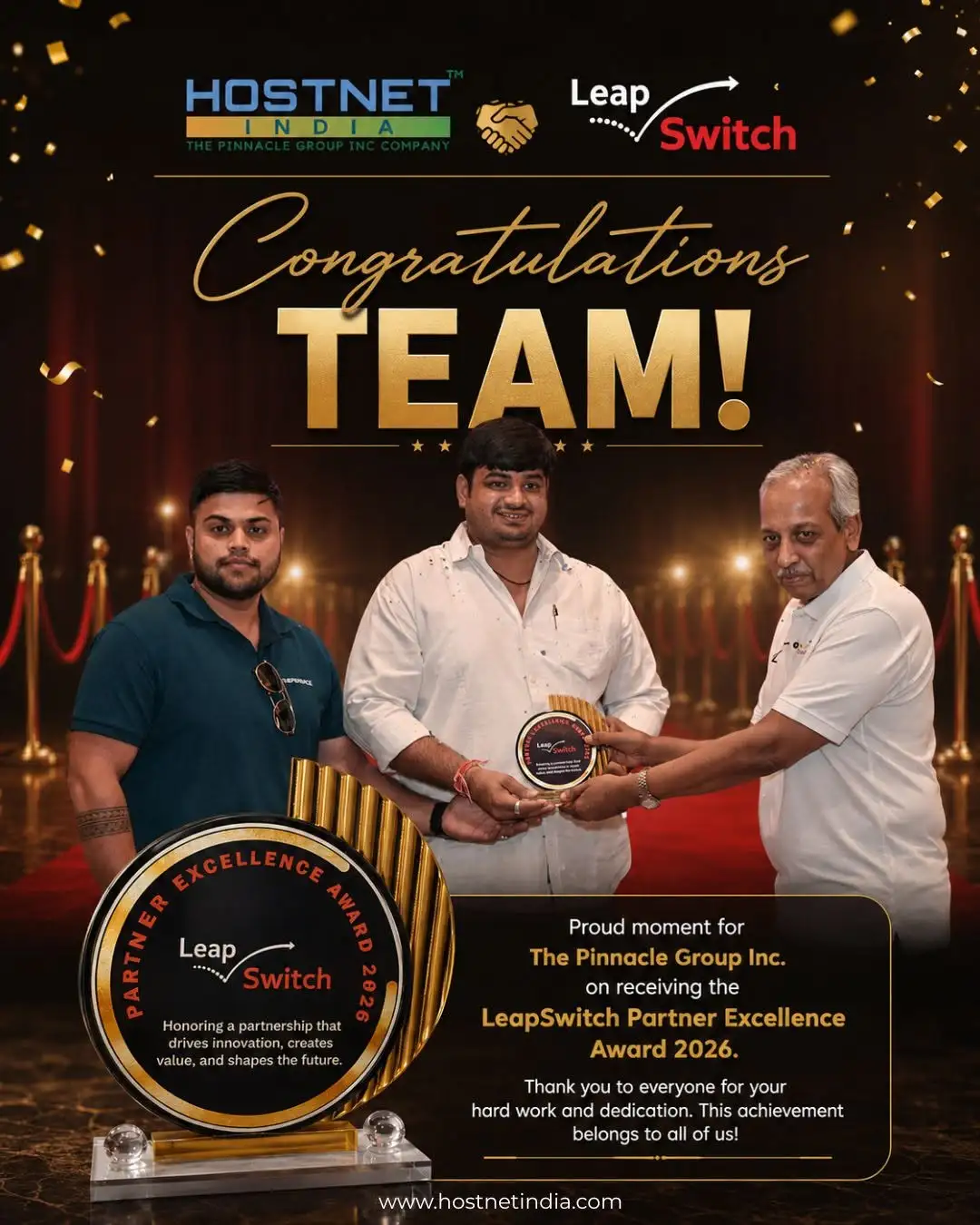 LeapSwitch Partner Excellence Award 2026 — The Pinnacle Group Inc. team